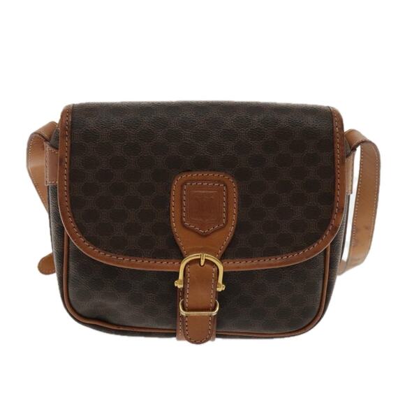 CELINE Macadam Canvas Shoulder Bag Pvc Leather Brown Gold - Picture 13 of 16